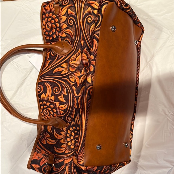 Floral Patterned Brown Tote Bag - Picture 1 of 5